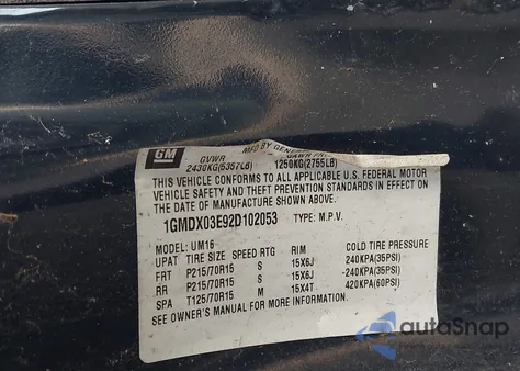 2002 Pontiac Montana M16 W/1Sa Pkg. z USA, uszkodzony, nr VIN 1GMDX03E92D102053